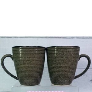 Sango ROMA SAGE Sage Green Brown Tan Center Stoneware 4" 16oz Cups Mugs Set of 2